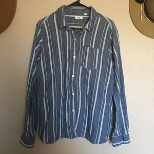 Dylan Women’s Classic Fit Blue and White Striped Button Down Flannel Shirt